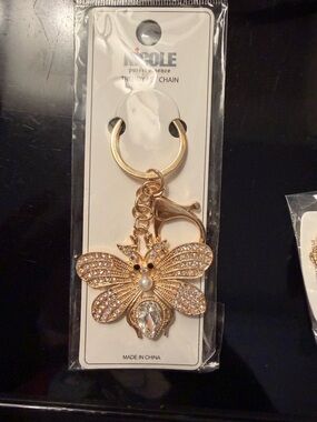 Nicole Gold Crystal Bee Keychain Charm